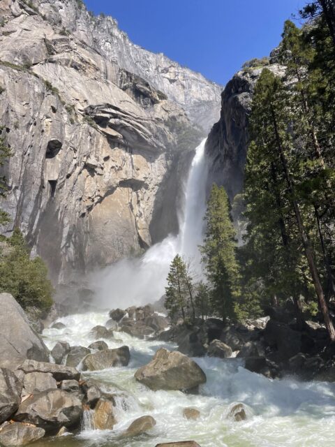 lower yosemite falls waterfall in yosemite national park