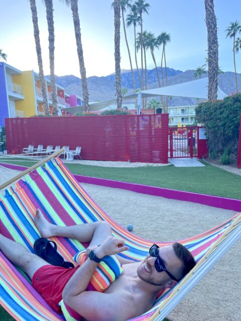 My husband in a hammock at the Saguaro hotel