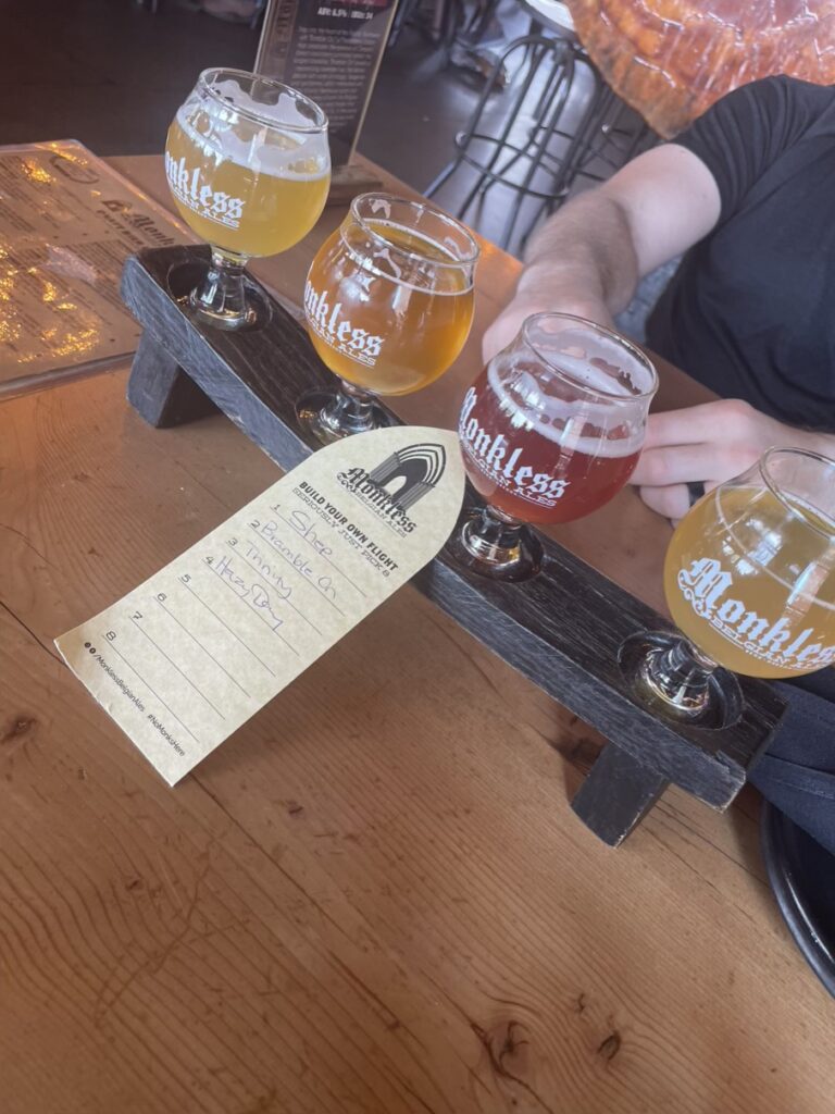 Beer flight at one of my favorite Bend breweries, Monkless Belgian Ales