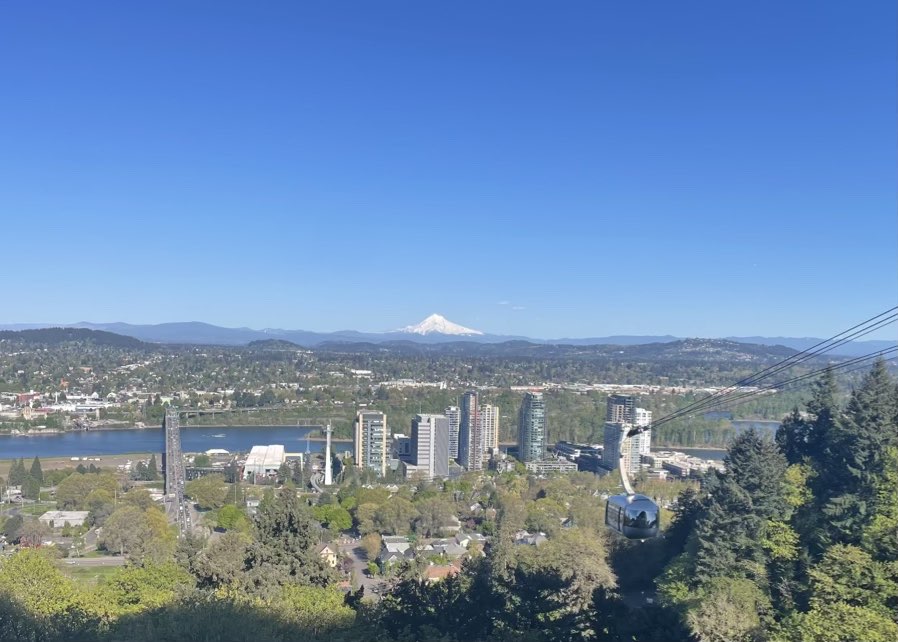 The city of Portland with Mount Hood in the background